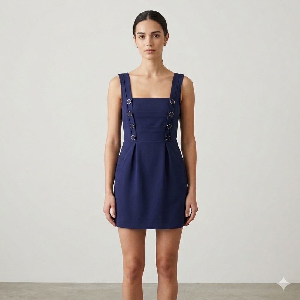 Moulinette Soeurs Mini Dress Button Front Navy Blue 8 Preppy Nautical Minimalist